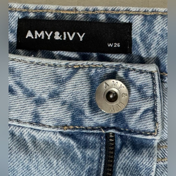 Amy & Ivy Wide Leg Cargo Jeans​ High Rise Light Wash Blue Denim Baggy Size 26 - Picture 6 of 14